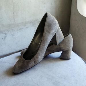Stuart Weitzman Suede Dark Gray Block Heel Pumps- 6.5